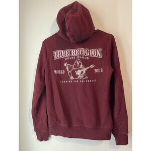 True Religion Classic Y2K Hoodie Rhinestone Logo Woman's Small Red Soft Relaxed